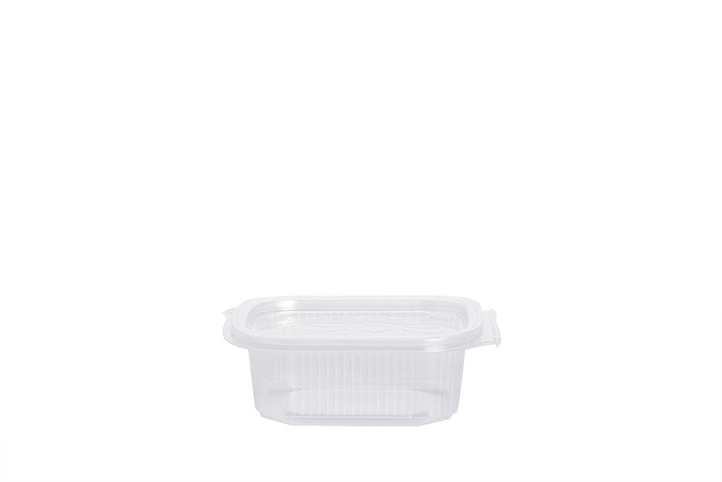 Feinkostbecher mit angehängtem Deckel, "Ripboxx 250", transparent, 250 ml, rechteckig, 12,7 x 10,8 cm, Höhe 4,4 cm